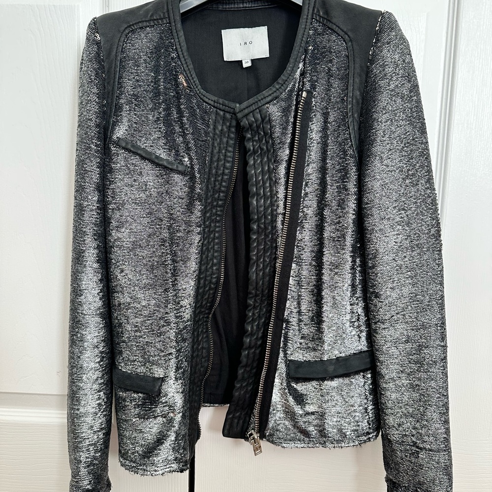 IRO Croxley Silver Black Sequin Blazer Jacket 38 S